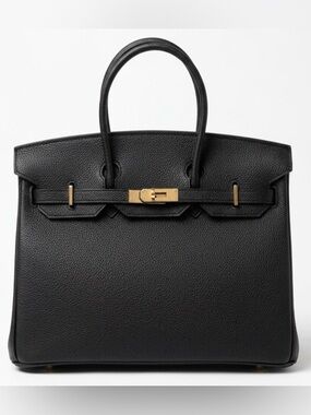 35CM Togo Leather Top Handle Satchel Bag - Black